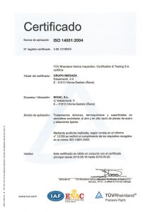 Certificado Nivac ISO 14001